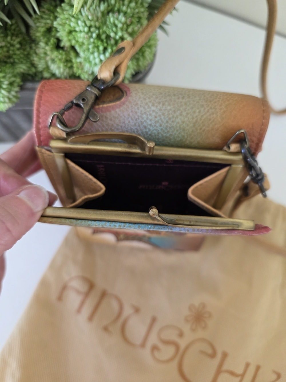 Anuschka Hand Painted Leather Crossbody Bag Butterfly Floral Mini Purse Clutch - Picture 6 of 16